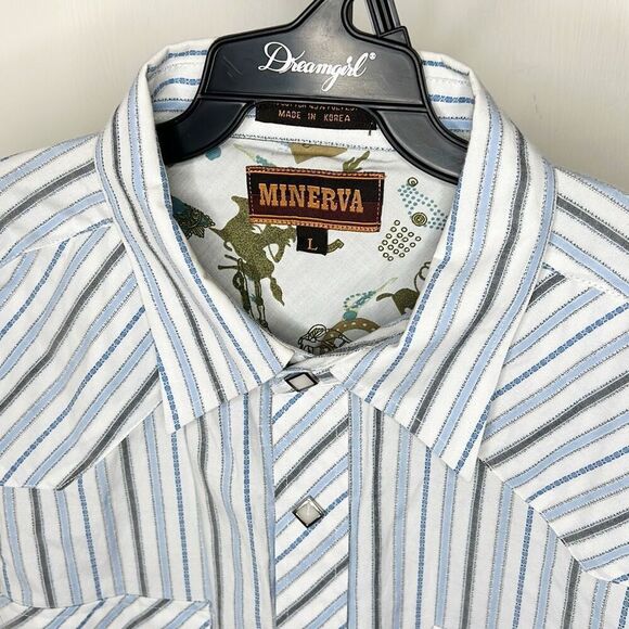 Minerva Men’s Striped button Down Western Shirt Size Large - Picture 2 of 7